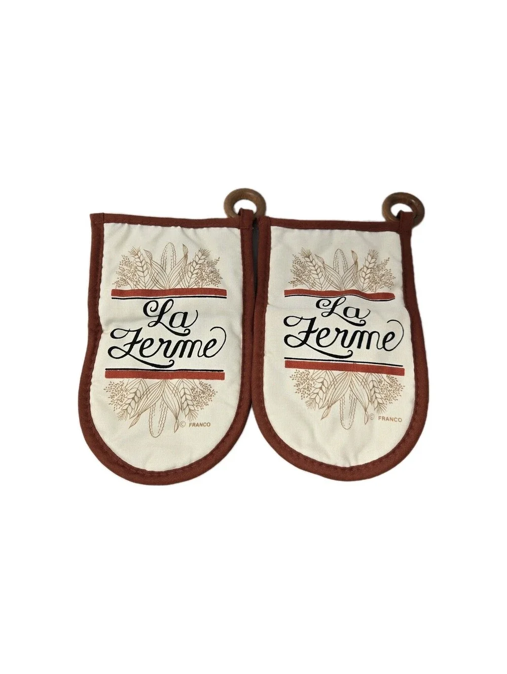 Vintage FRANCO Oven Mitt Potholders Set Of 2 Country Wheat Cottage Kitchen
